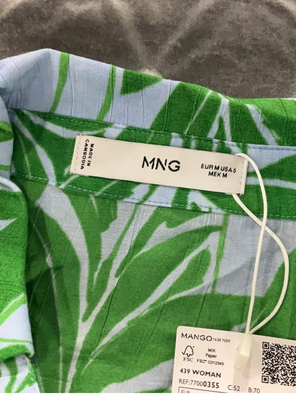Mango Green & Light Blue Tropical Leaf Dress SzS - Picture 6 of 7